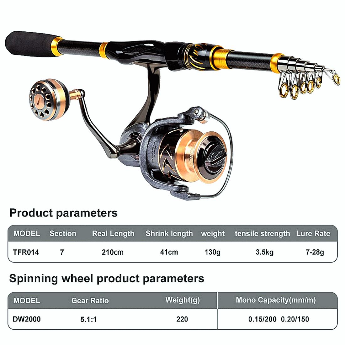 FISHINGHUB- Fishing Rod & Reel Combo 2.1m Carbon Fiber Telescopic Rod