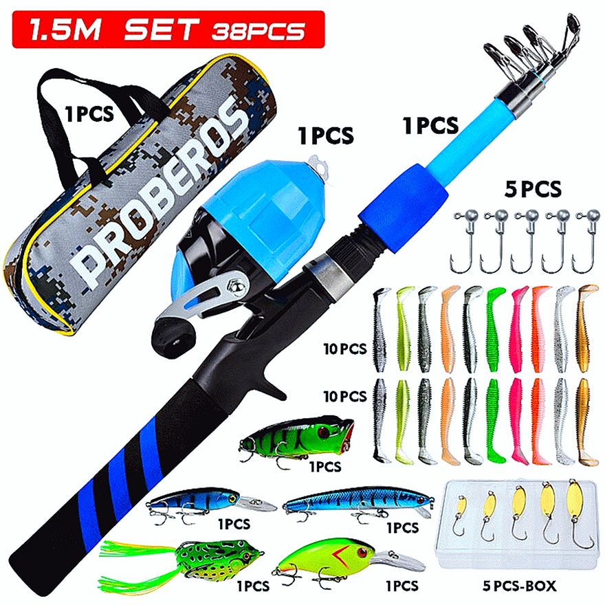 FISHINGHUB-Portable Telescopic Fishing Rod & Reel Kit for Children