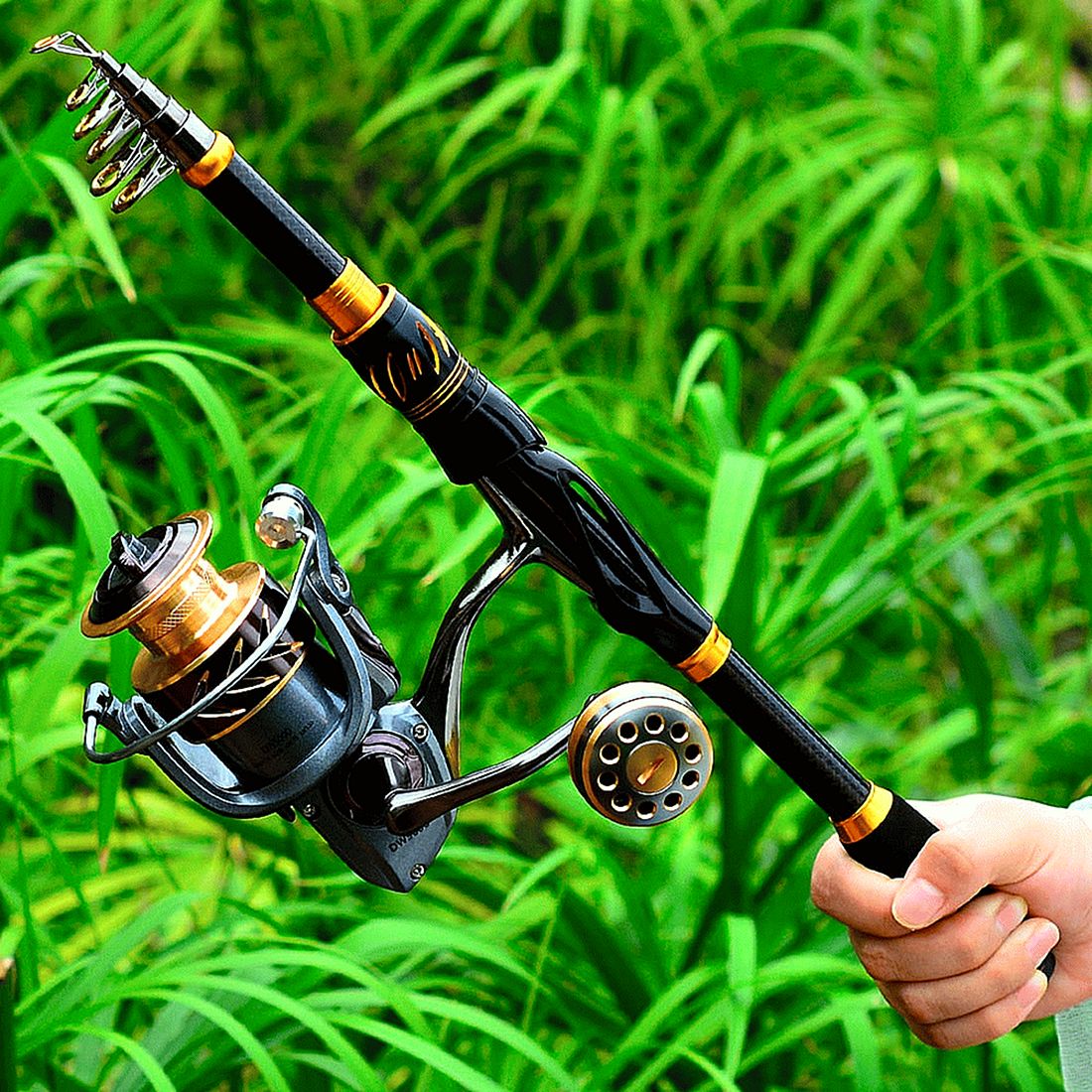 FISHINGHUB- Fishing Rod & Reel Combo 2.1m Carbon Fiber Telescopic Rod