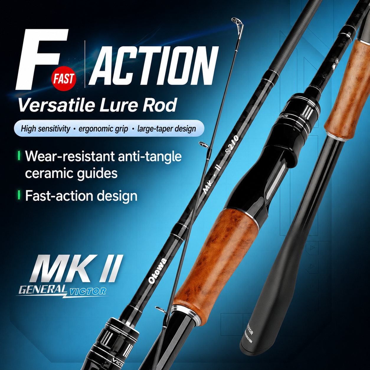 MK II Long-Cast Lure Spinning Rod | Lightweight Ergonomic Fishing Pole