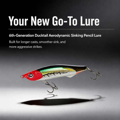 6th-Generation Ducktail Sinking Pencil Lure – Long-Cast Wobbling Action