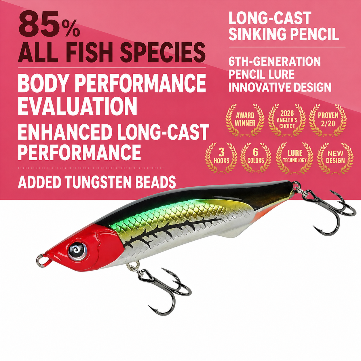 6th-Generation Ducktail Sinking Pencil Lure – Long-Cast Wobbling Action