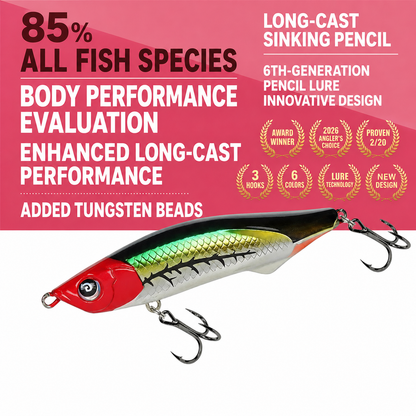 6th-Generation Ducktail Sinking Pencil Lure – Long-Cast Wobbling Action