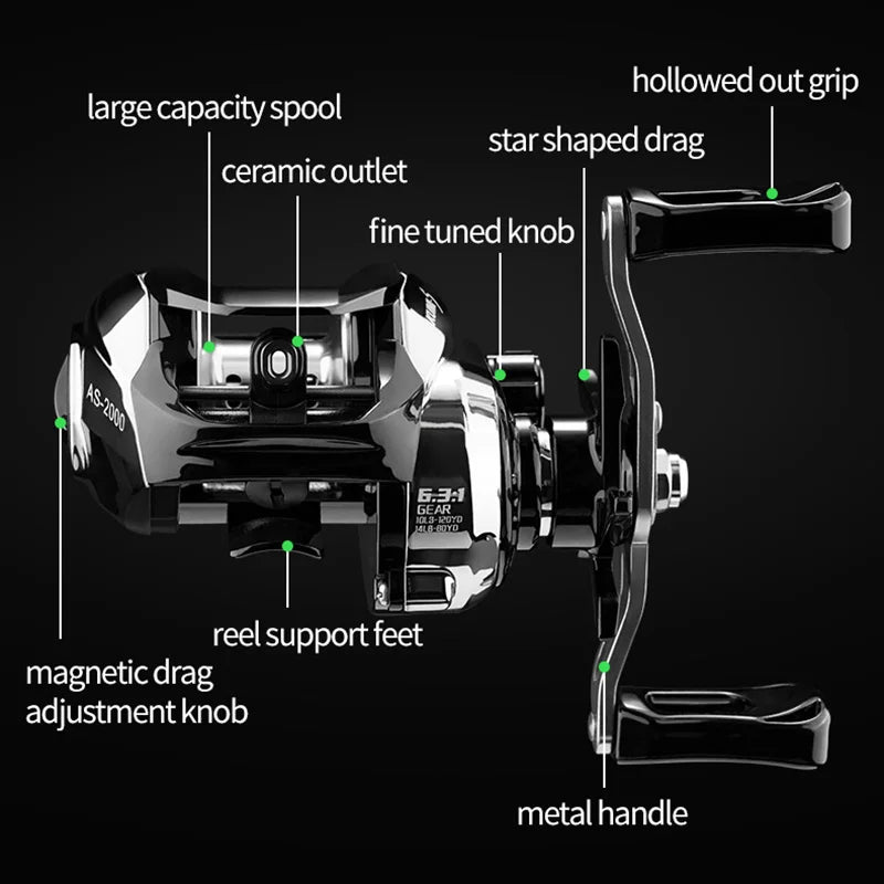 FISHINGHUB AS2000 METAL SPOOL BAITCASTING REEL