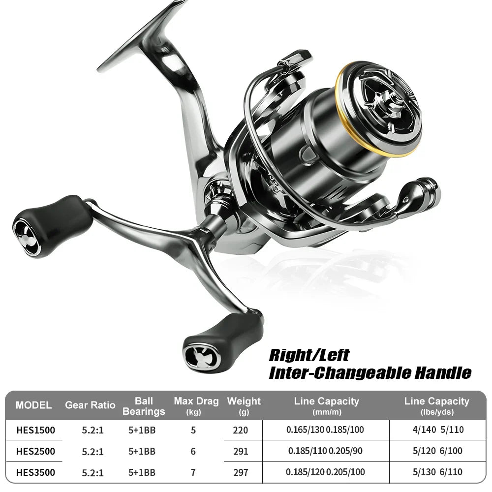 FISHINGHUB HES SPINNING REELS FULL METAL SPOOL REEL