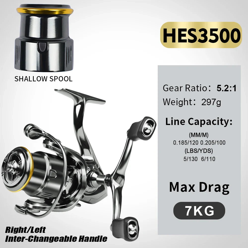 FISHINGHUB HES SPINNING REELS FULL METAL SPOOL REEL