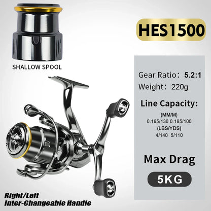 FISHINGHUB HES SPINNING REELS FULL METAL SPOOL REEL