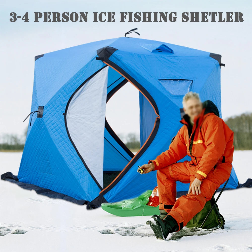 3-4 Person Portable Ice Fishing Shelter Easy Set-up Winter Fishing Tent