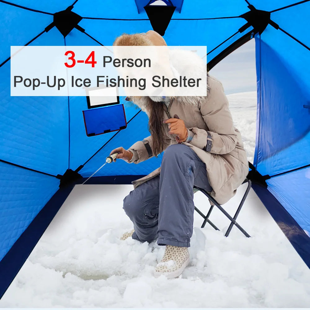 3-4 Person Portable Ice Fishing Shelter Easy Set-up Winter Fishing Tent