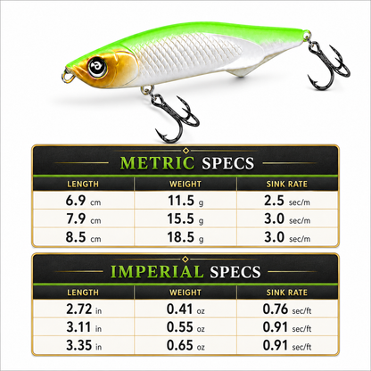 6th-Generation Ducktail Sinking Pencil Lure – Long-Cast Wobbling Action