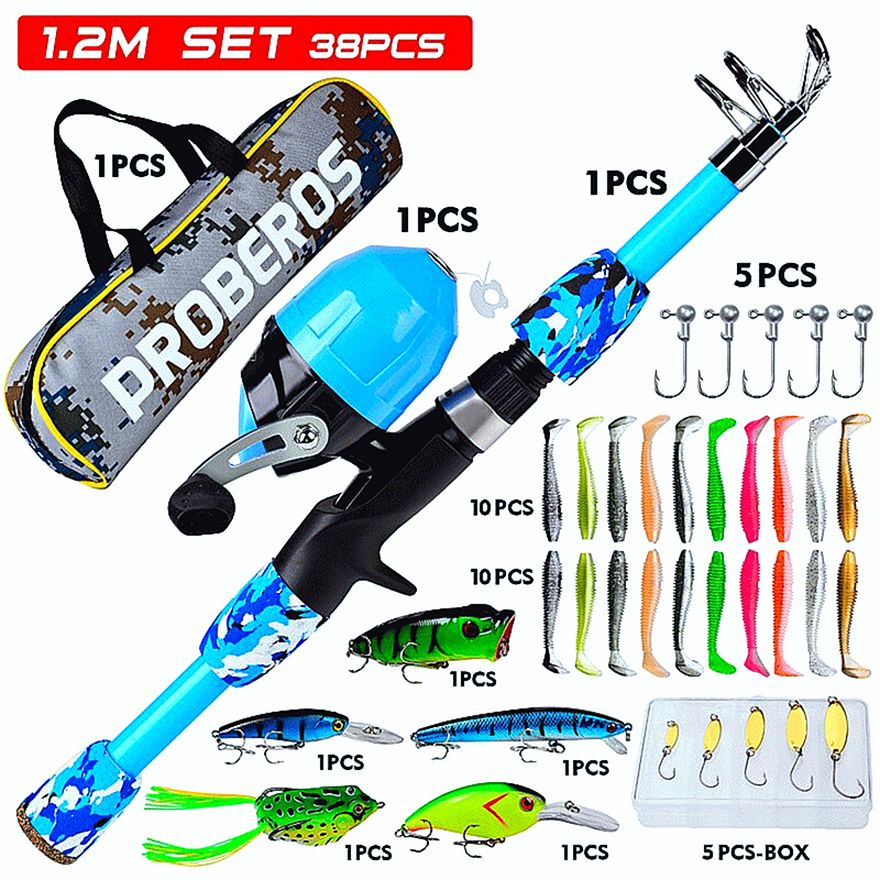 FISHINGHUB-Portable Telescopic Fishing Rod &amp; Reel Kit for Children