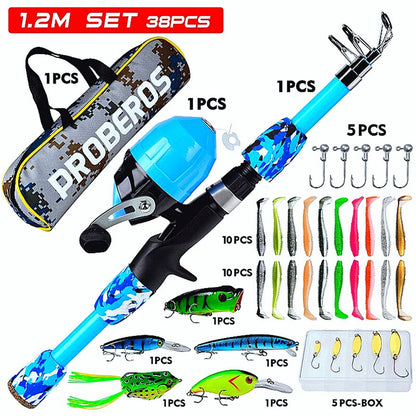 FISHINGHUB-Portable Telescopic Fishing Rod &amp; Reel Kit for Children