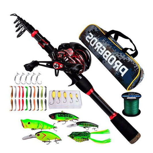 FISHINGHUB- 7.2:1 High Speed Baitcasting Reel 2.1M Carbon Fiber Telescopic Rod  Kit