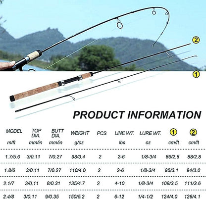 Fishing Rods Graphite Lightweight Ultra Light Trout Rods 2 Pieces Cork Handle Crappie Spinning Fishing Rod