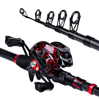 FISHINGHUB- 7.2:1 High Speed Baitcasting Reel 2.1M Carbon Fiber Telescopic Rod  Kit