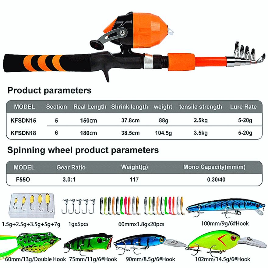 FISHINGHUB-Portable Telescopic Fishing Rod &amp; Reel Kit for Children