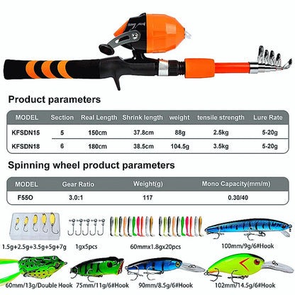 FISHINGHUB-Portable Telescopic Fishing Rod &amp; Reel Kit for Children