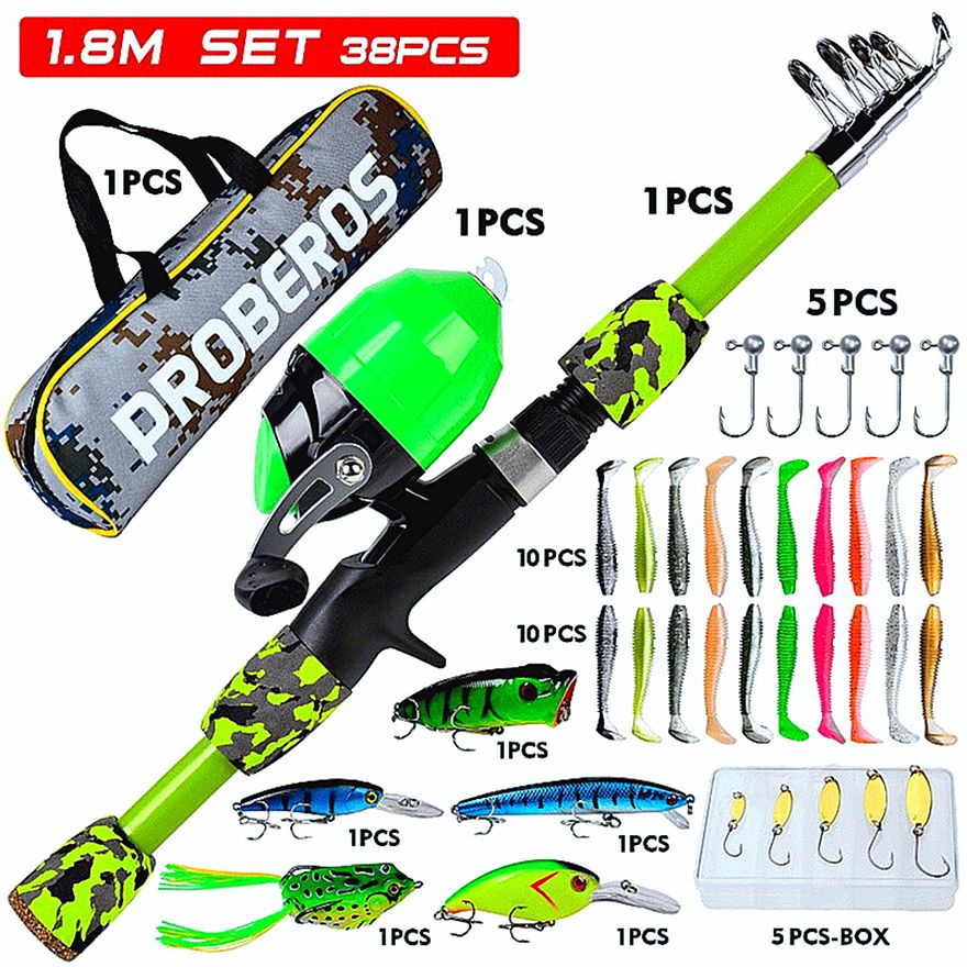 FISHINGHUB-Portable Telescopic Fishing Rod &amp; Reel Kit for Children