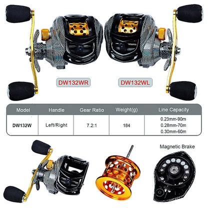 FISHINGHUB-7.2:1 Baitcast Reels laser Carbon cloth Colors Lure  3+1 Ball Bearings