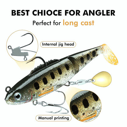 Paddle Tail Jointed Swimbait Fishing Lure with Spinner