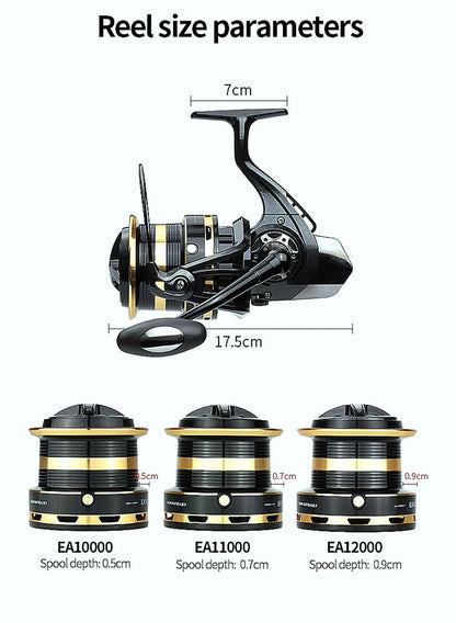 FISHINGHUB- New Big Metal Fishing Reel  Strong Drag Spinning Reel