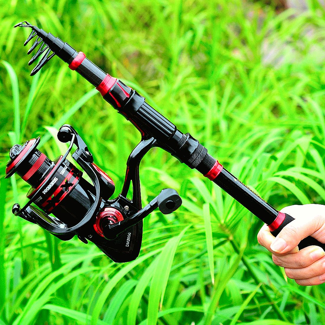 FISHINGHUB-5.2:1 Gear Ratio Spinning Reel 2.1m Carbon Fiber Fishing Rod Combo  Set