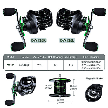 FISHINGHUB-Baitcast Reel 7.2:1 Fishing 3+1 Ball Bearings