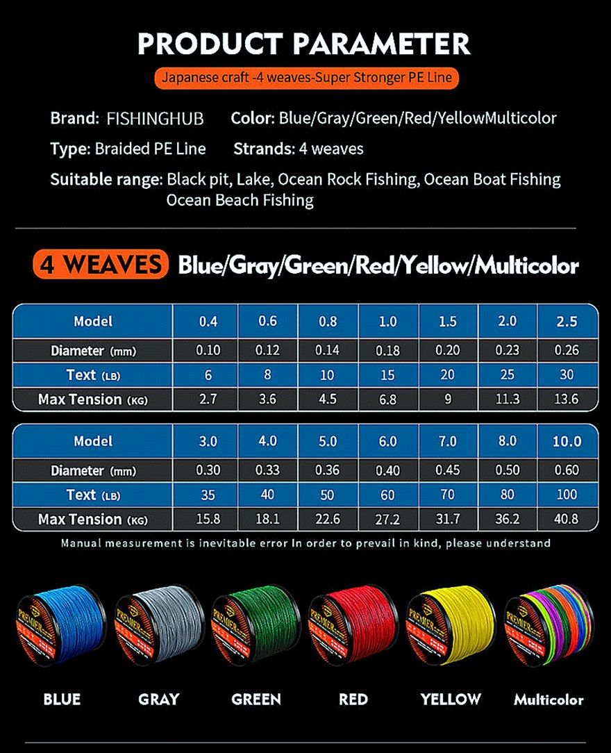 FISHINGHUB- 4 stand Multifilament PE Line Braided Fishing Line