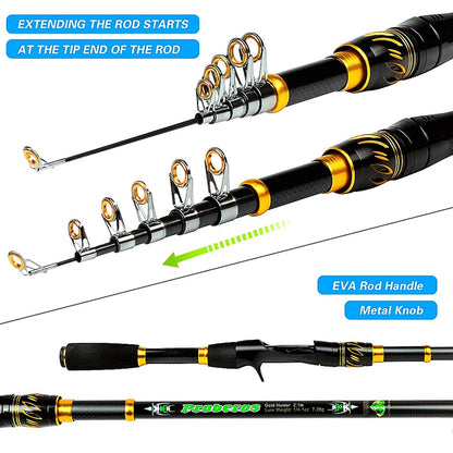 FISHINGHUB- Telescopic Rod and Reel Kit 2.1 Carbon Fiber Fishing Rod