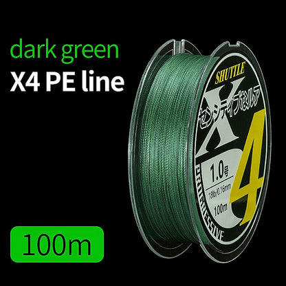 FISHINGHUB- PE Braided Fishing Line 4 Strands 100M 7 Color