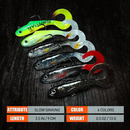 Soft Plastic Curly Tail Swimbait Bass Fishing Lure