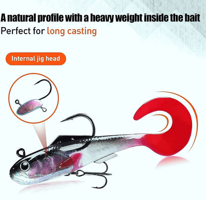 Soft Plastic Curly Tail Swimbait Bass Fishing Lure