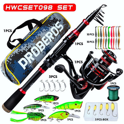 FISHINGHUB-5.2:1 Gear Ratio Spinning Reel 2.1m Carbon Fiber Fishing Rod Combo  Set