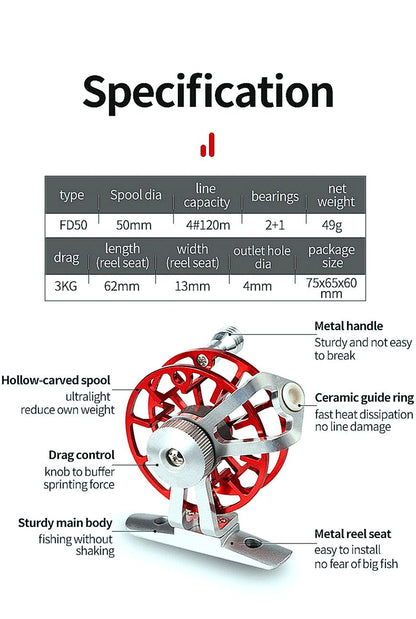 FISHINGHUB- Metal Fishing Reel Portable Ultralight Fishing Raft Reel