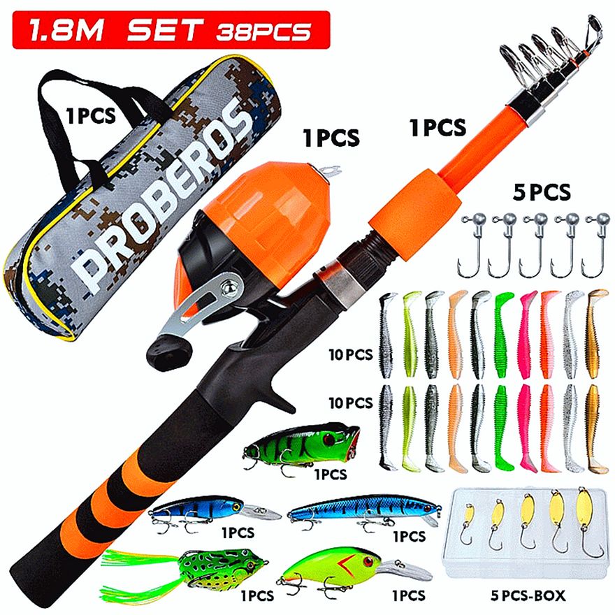 FISHINGHUB-Portable Telescopic Fishing Rod &amp; Reel Kit for Children