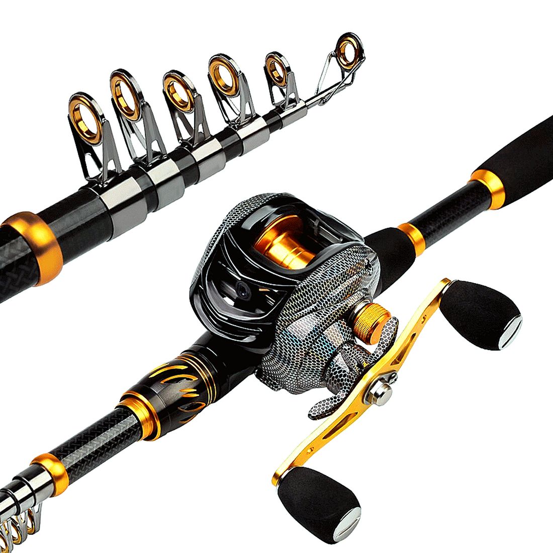 FISHINGHUB- Telescopic Rod and Reel Kit 2.1 Carbon Fiber Fishing Rod