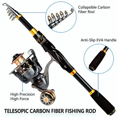 FISHINGHUB- Fishing Rod &amp; Reel Combo 2.1m Carbon Fiber Telescopic Rod