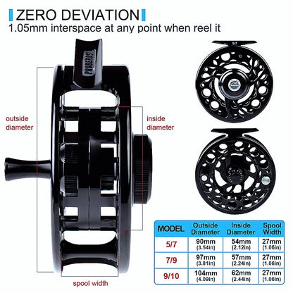 Large Arbor Fly Fishing Reel -CNC Machined Die Casting Aluminum for 5/7, 7/9, 9/10 WT.