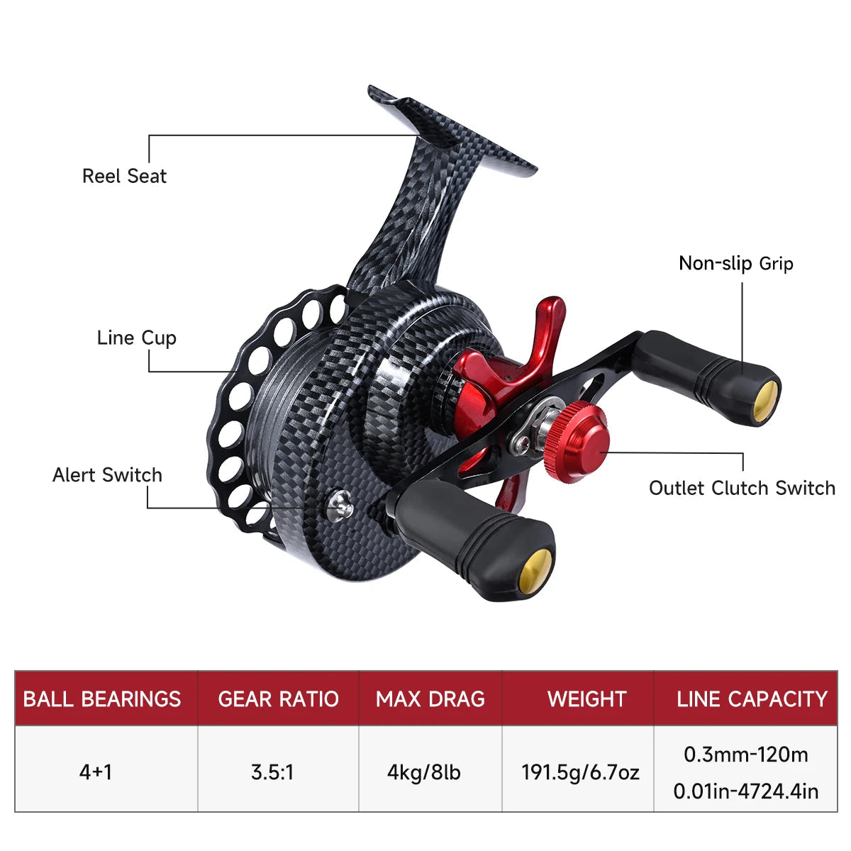 New Carbon Fishing Reels High Foot Designed Ice Fishing