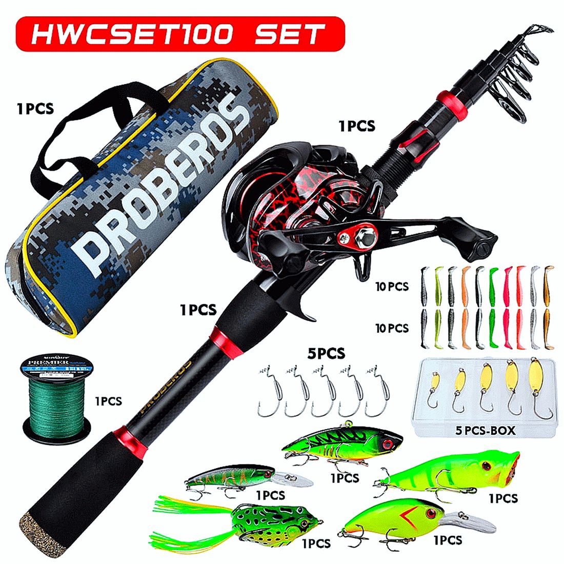 FISHINGHUB- 7.2:1 High Speed Baitcasting Reel 2.1M Carbon Fiber Telescopic Rod  Kit