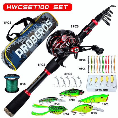 FISHINGHUB- 7.2:1 High Speed Baitcasting Reel 2.1M Carbon Fiber Telescopic Rod  Kit