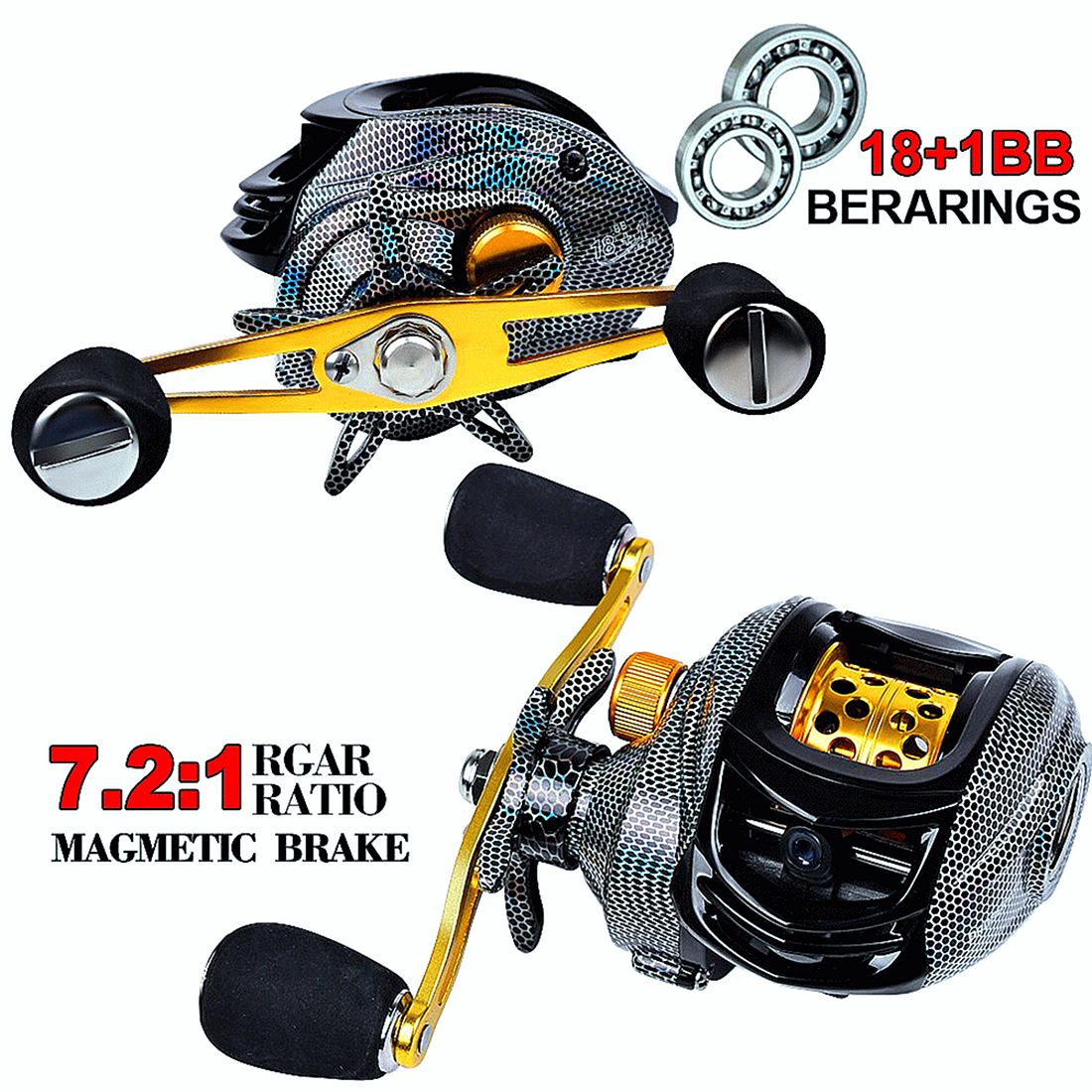 FISHINGHUB-7.2:1 Baitcast Reels laser Carbon cloth Colors Lure  3+1 Ball Bearings