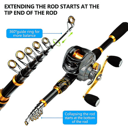 FISHINGHUB- Telescopic Rod and Reel Kit 2.1 Carbon Fiber Fishing Rod