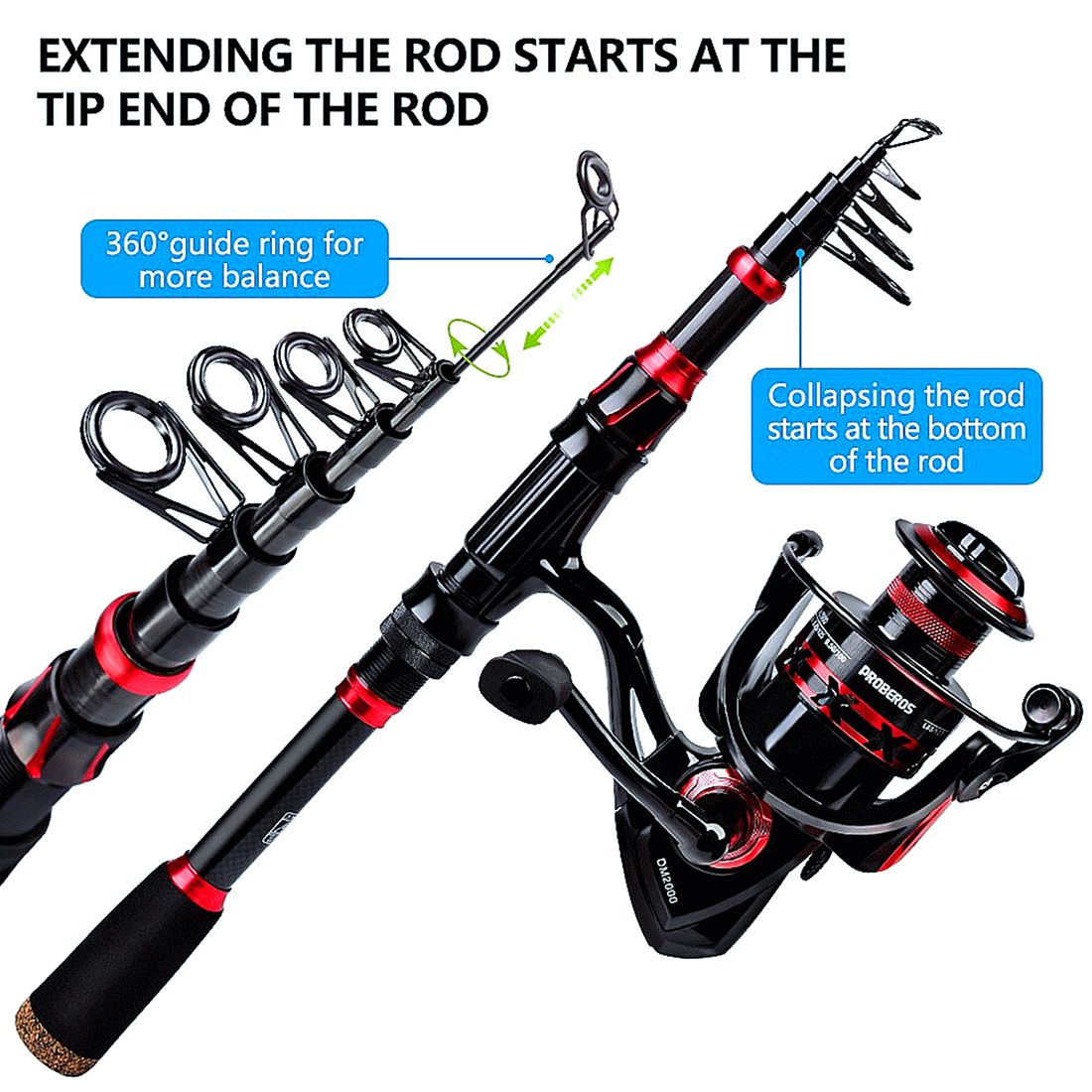 FISHINGHUB-5.2:1 Gear Ratio Spinning Reel 2.1m Carbon Fiber Fishing Rod Combo  Set