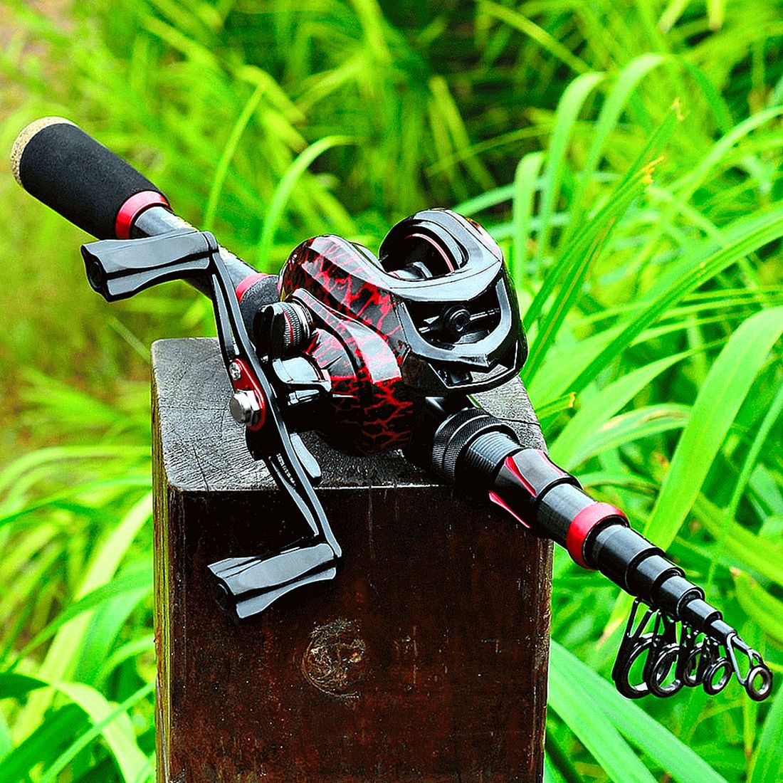 FISHINGHUB- 7.2:1 High Speed Baitcasting Reel 2.1M Carbon Fiber Telescopic Rod  Kit