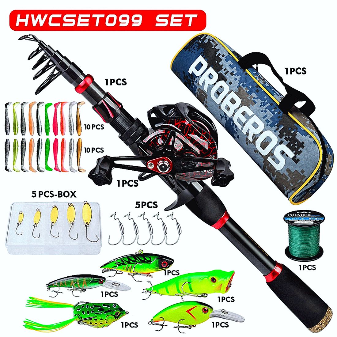 FISHINGHUB- 7.2:1 High Speed Baitcasting Reel 2.1M Carbon Fiber Telescopic Rod  Kit