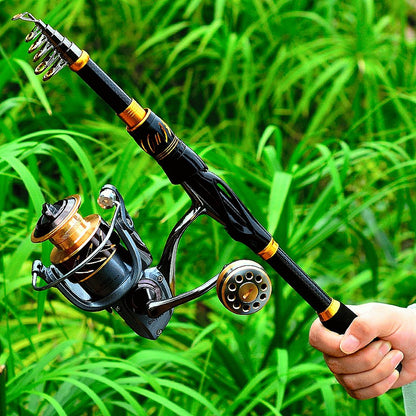 FISHINGHUB- Fishing Rod &amp; Reel Combo 2.1m Carbon Fiber Telescopic Rod