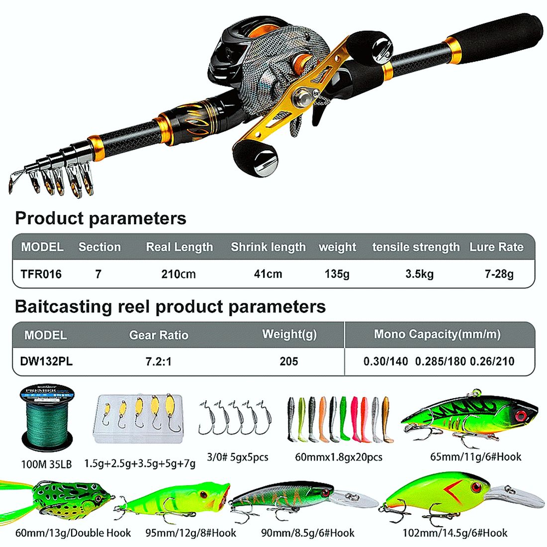 FISHINGHUB- Telescopic Rod and Reel Kit 2.1 Carbon Fiber Fishing Rod