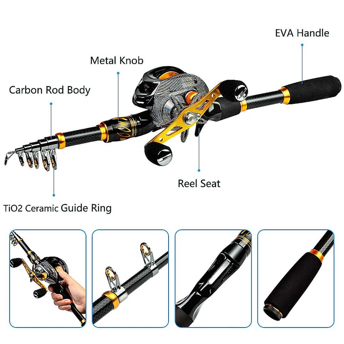 FISHINGHUB- Telescopic Rod and Reel Kit 2.1 Carbon Fiber Fishing Rod