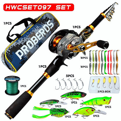 FISHINGHUB- Telescopic Rod and Reel Kit 2.1 Carbon Fiber Fishing Rod